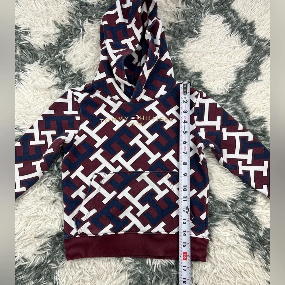 Tommy Hilfiger Kids Boy Multi-Color Monogram Print Hoodie Sweatshirt Size XS 4-5